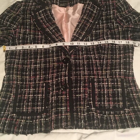 🎯3 for $30🎯 blazer 6 black pink woven tweed Career Preppy Retro Whimsygoth - Picture 4 of 6